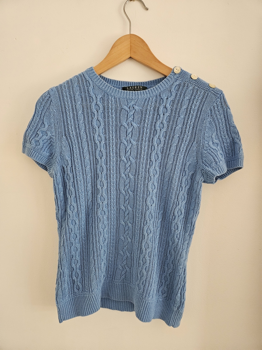 Lauren Ralph Lauren Light Blue Cable Knit Short Sleeve Sweater Womens Medium